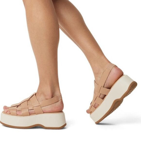 Sorel Dayspring Slingback Sandals Leather Platforms Honest Beige Size 11 NEW - Picture 1 of 7